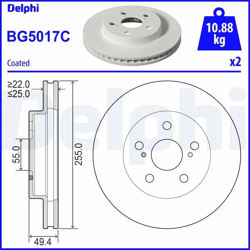 Delphi Jeu de 2 disques de frein peints