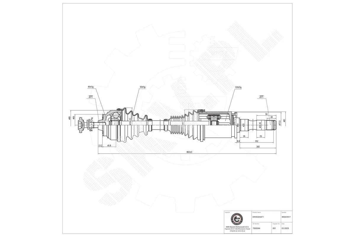 SKV Arbre de transmission avant droit