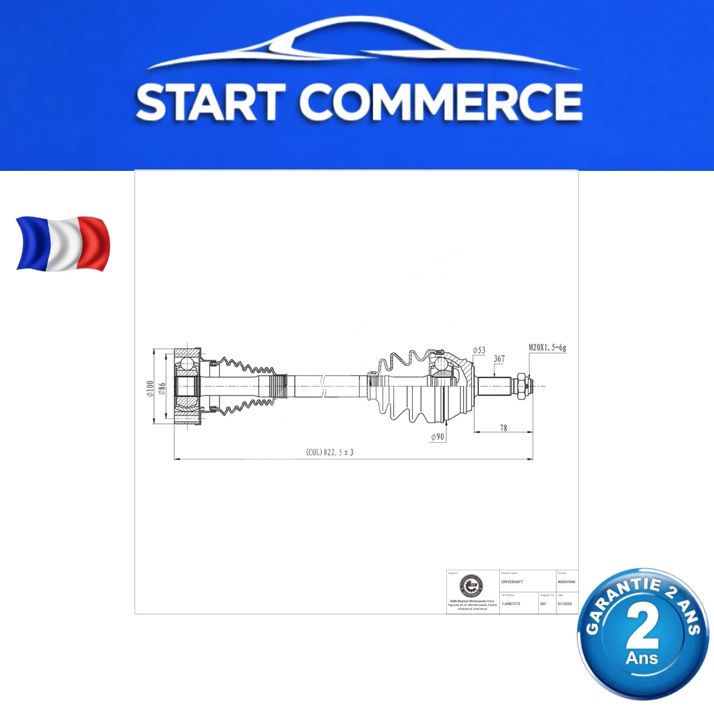 SKV Arbre de transmission avant droit