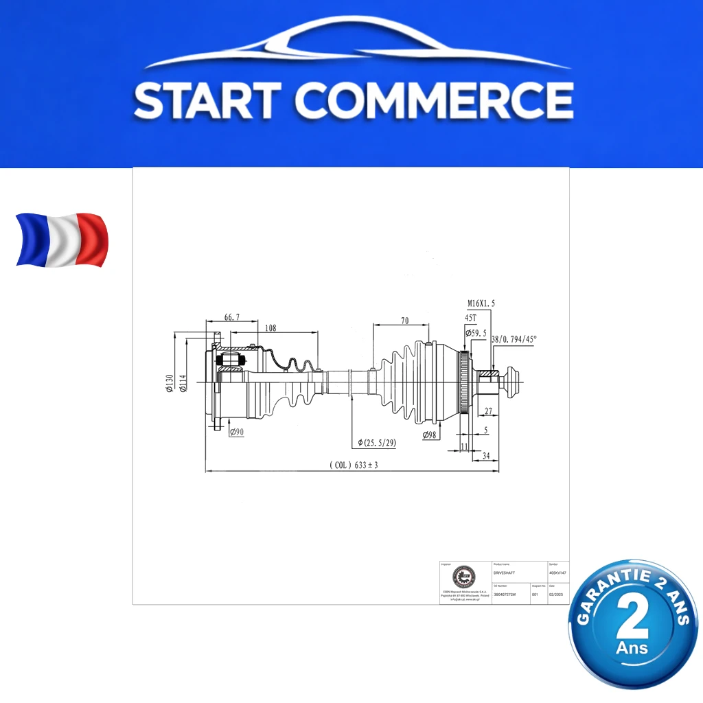 SKV arbre de transmission avant droit