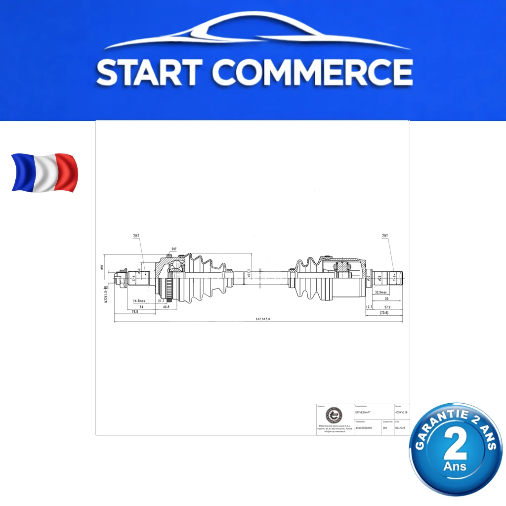 SKV arbre de transmission avant droit