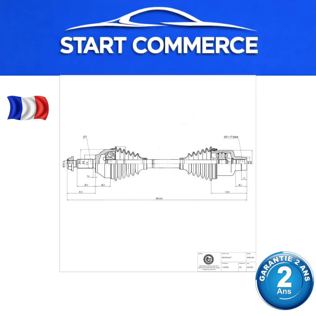 SKV Arbre de transmission avant droit