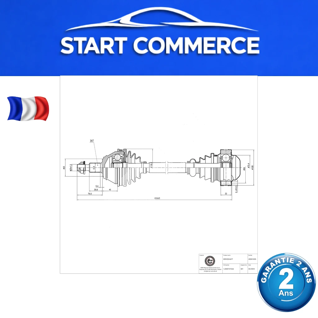 SKV Arbre de transmission avant droit