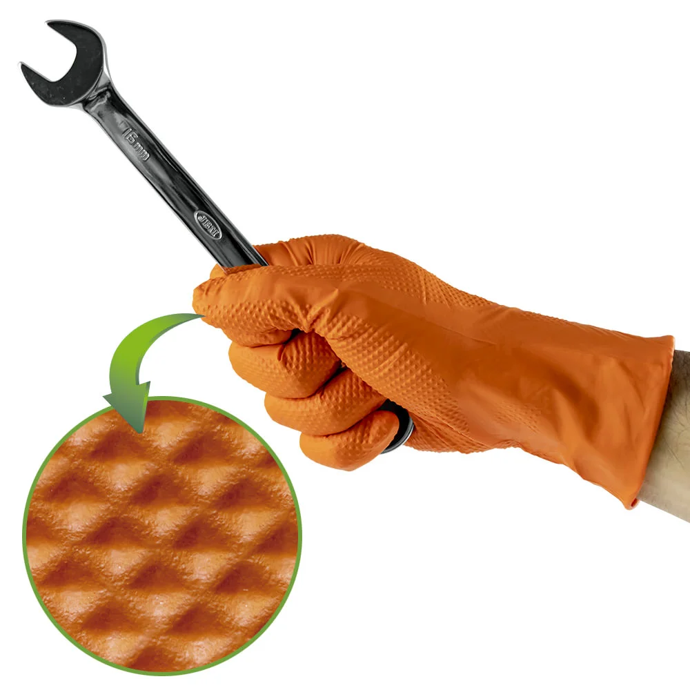 JBM gants nitrile orange 7 mil taille l (100 pièces)