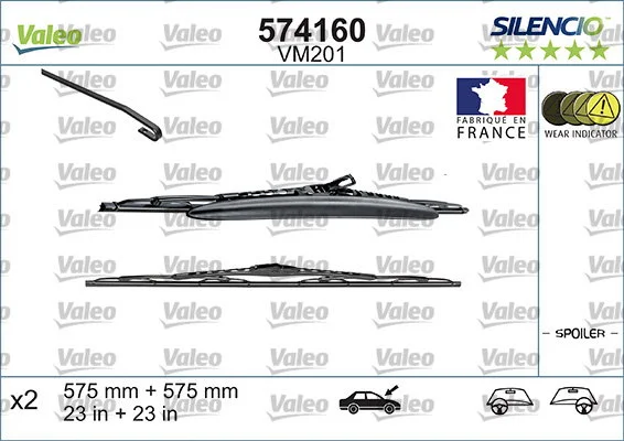 VALEO balai d'essuie-glace silencio vm201 x2 9.5