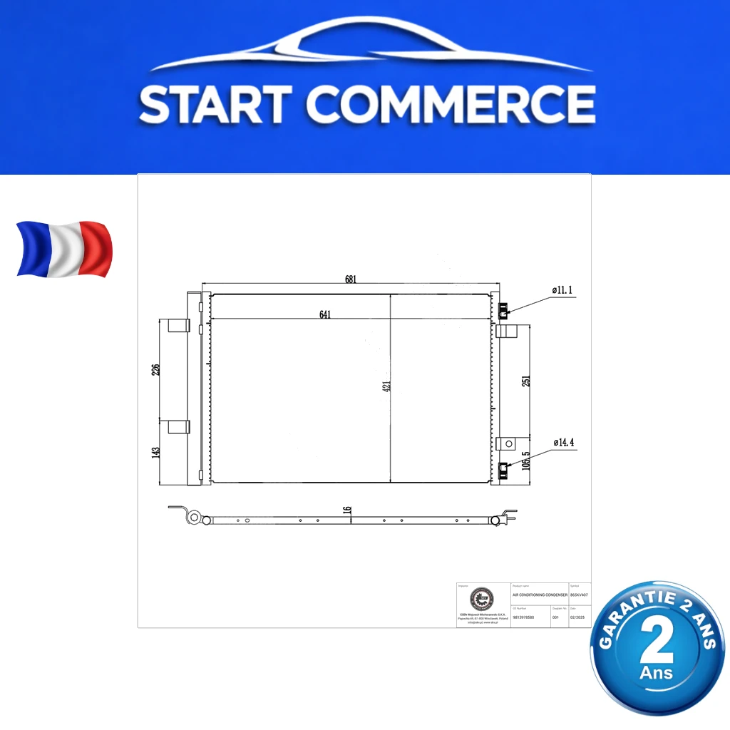 SKV Condenseur de climatisation avec déshydrateur