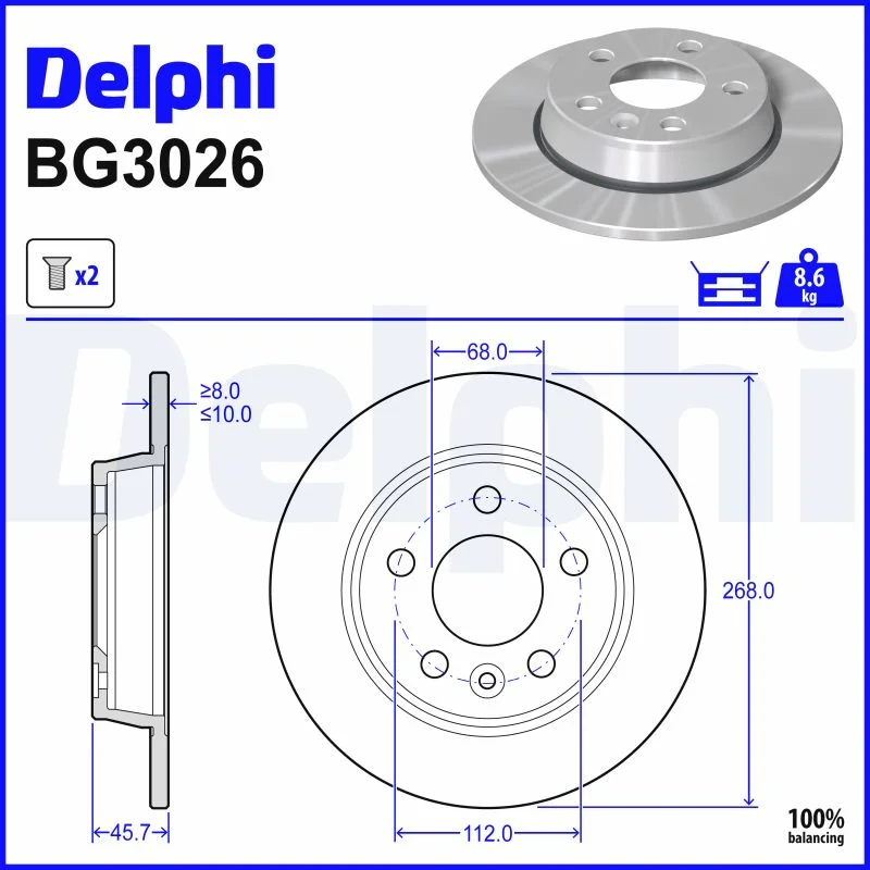 Delphi Jeu de 2 disques de frein