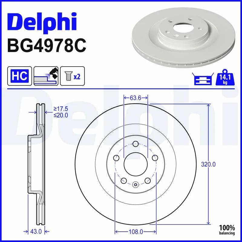DELPHI jeu de 2 disques de frein peints