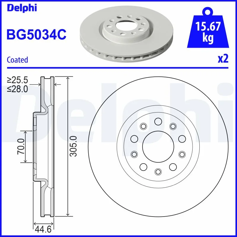 Delphi Jeu de 2 disques de frein peints