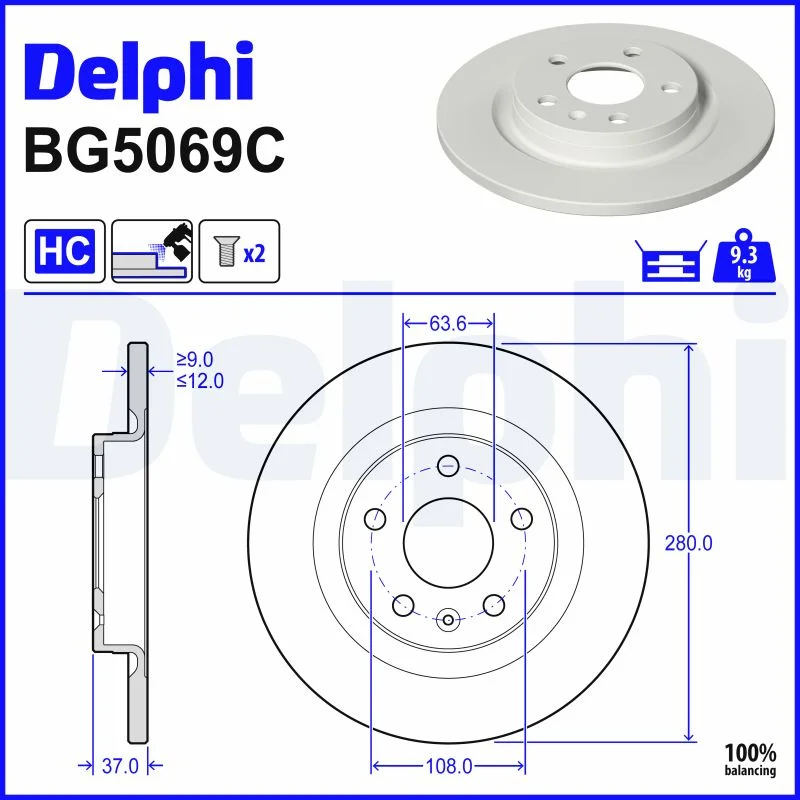 DELPHI jeu de 2 disques de frein peints