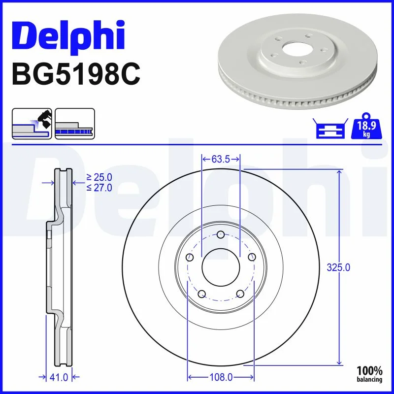 Delphi Jeu de 2 disques de frein peints