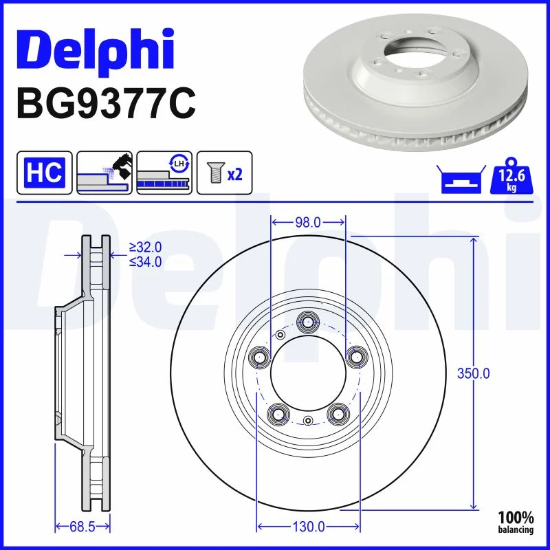 DELPHI disque de frein avec roulement