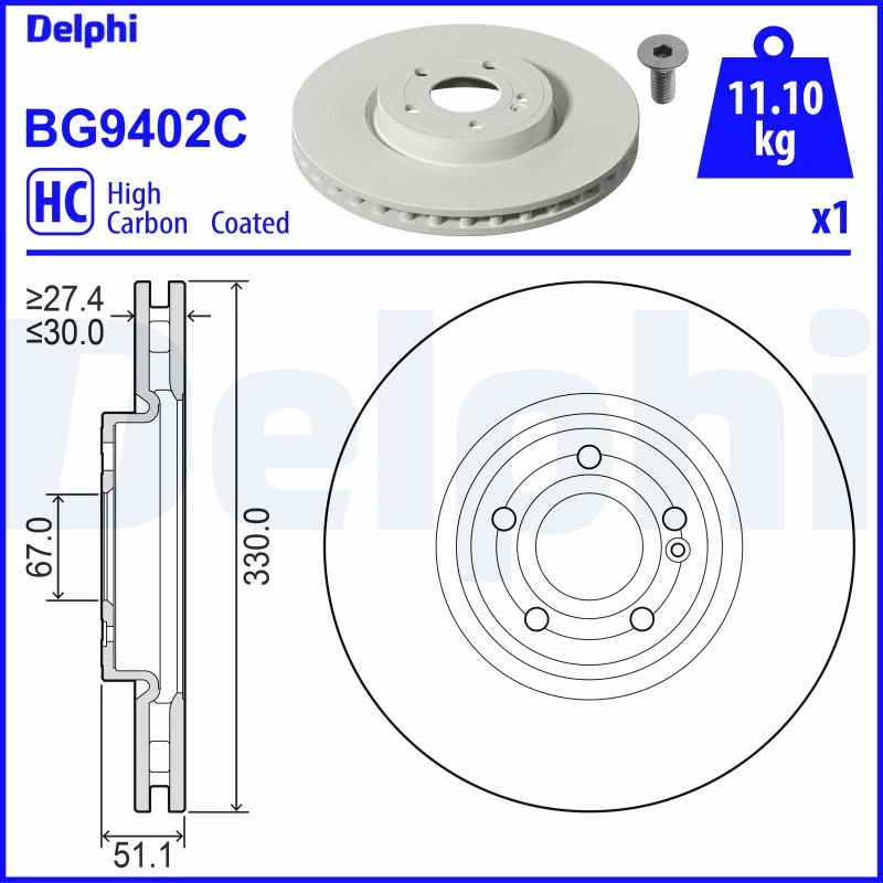 DELPHI disque de frein peint unitaire