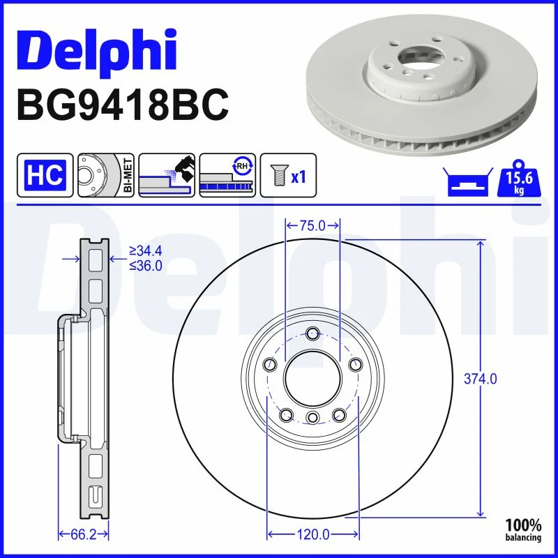 DELPHI disque de frein bi-métallique unitaire