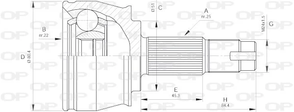 Open Parts Joint homocinétique avant côté roue