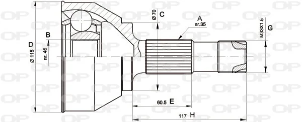 Open Parts Joint homocinétique avant côté roue