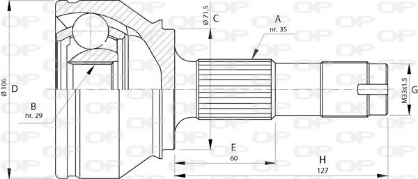 Open Parts Joint homocinétique avant côté roue