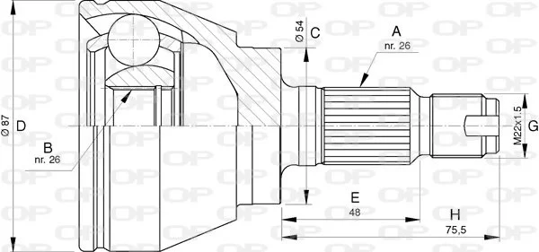 Open Parts Joint homocinétique avant gauche côté roue
