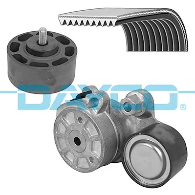 Dayco Kit courroie striée HD avec galet tendeur et poulie de renvoi