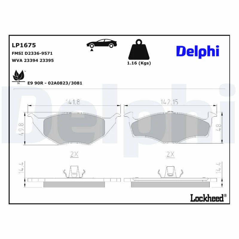 DELPHI jeu de plaquettes de frein