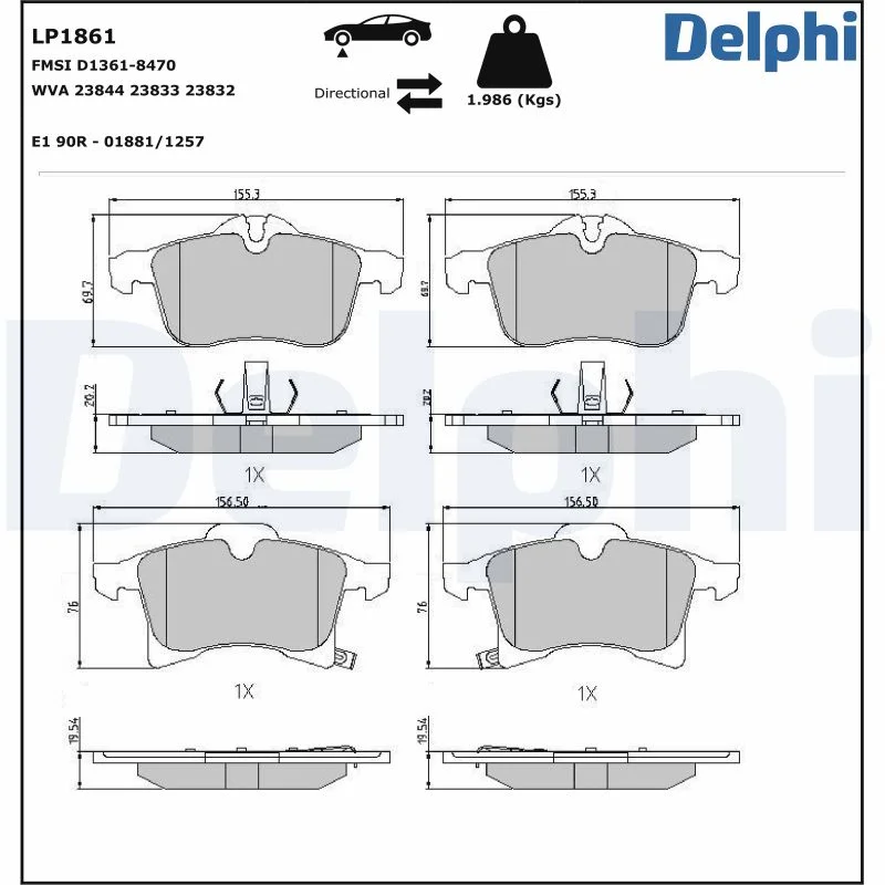 DELPHI jeu de plaquettes de frein