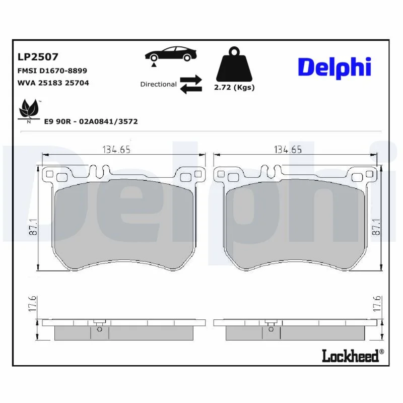DELPHI jeu de plaquettes de frein