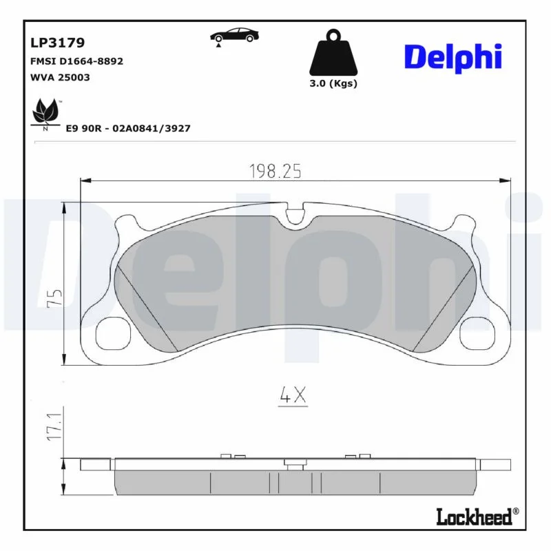 DELPHI jeu de plaquettes de frein