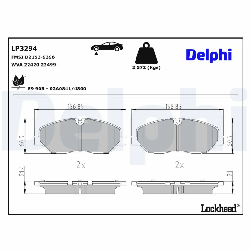 DELPHI jeu de plaquettes de frein