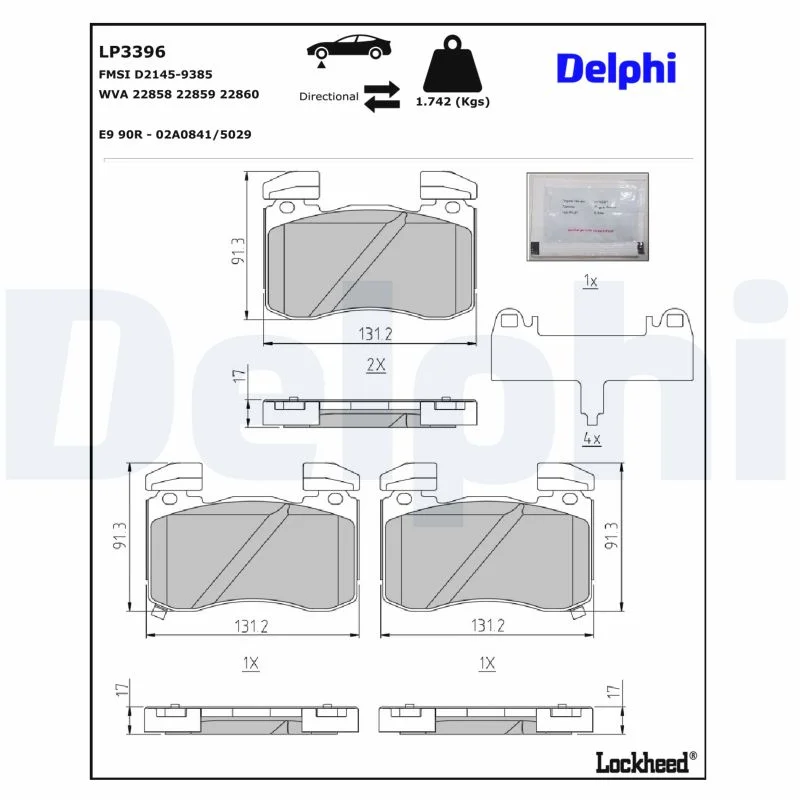 DELPHI jeu de plaquettes de frein