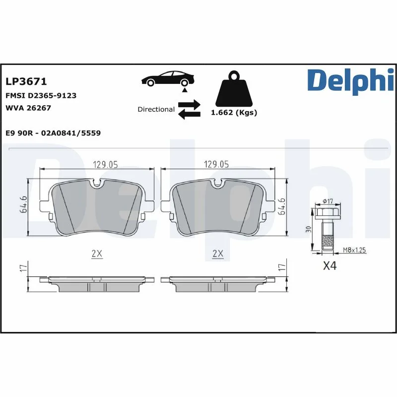 DELPHI jeu de plaquettes de frein