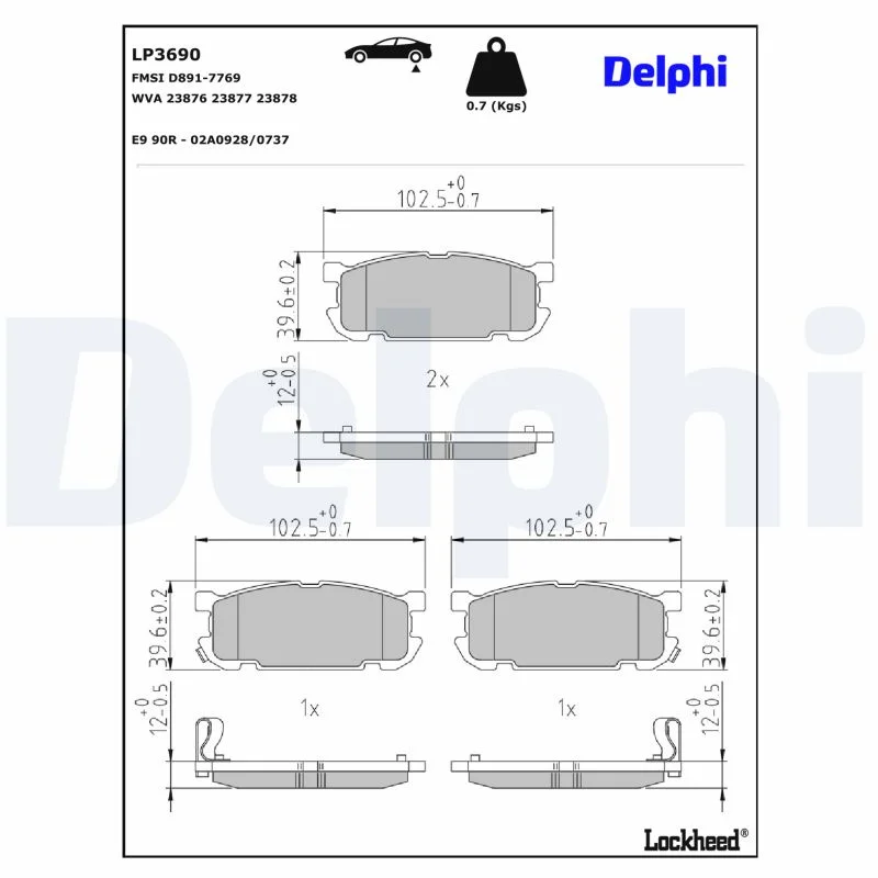 Delphi Jeu de plaquettes de frein