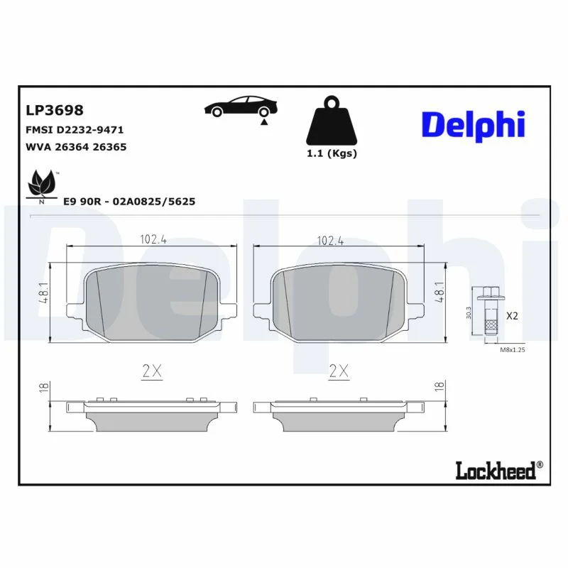 DELPHI jeu de plaquettes de frein