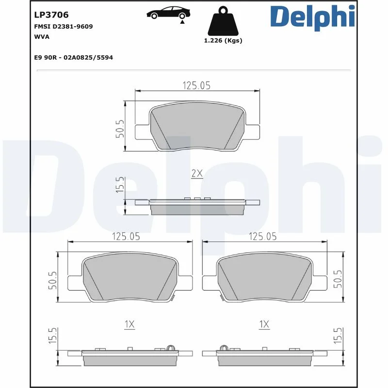 DELPHI jeu de plaquettes de frein