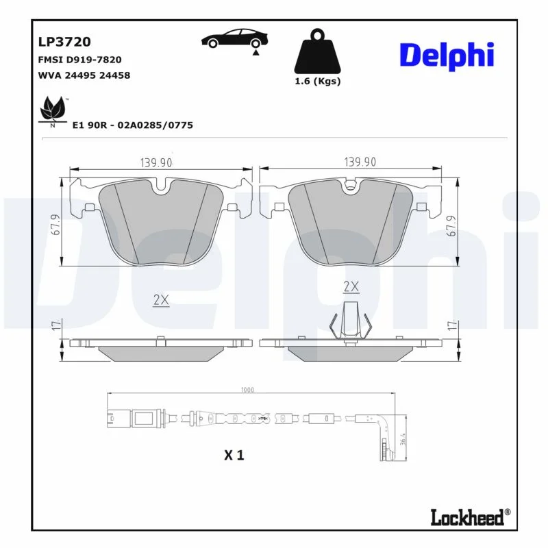 DELPHI jeu de plaquettes de frein