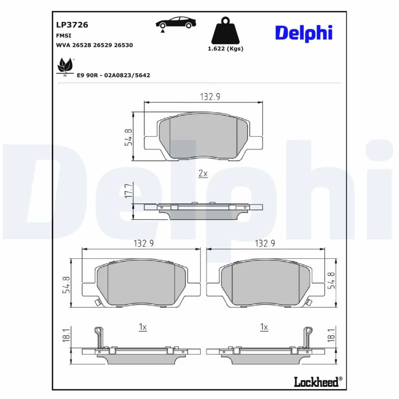 DELPHI jeu de plaquettes de frein