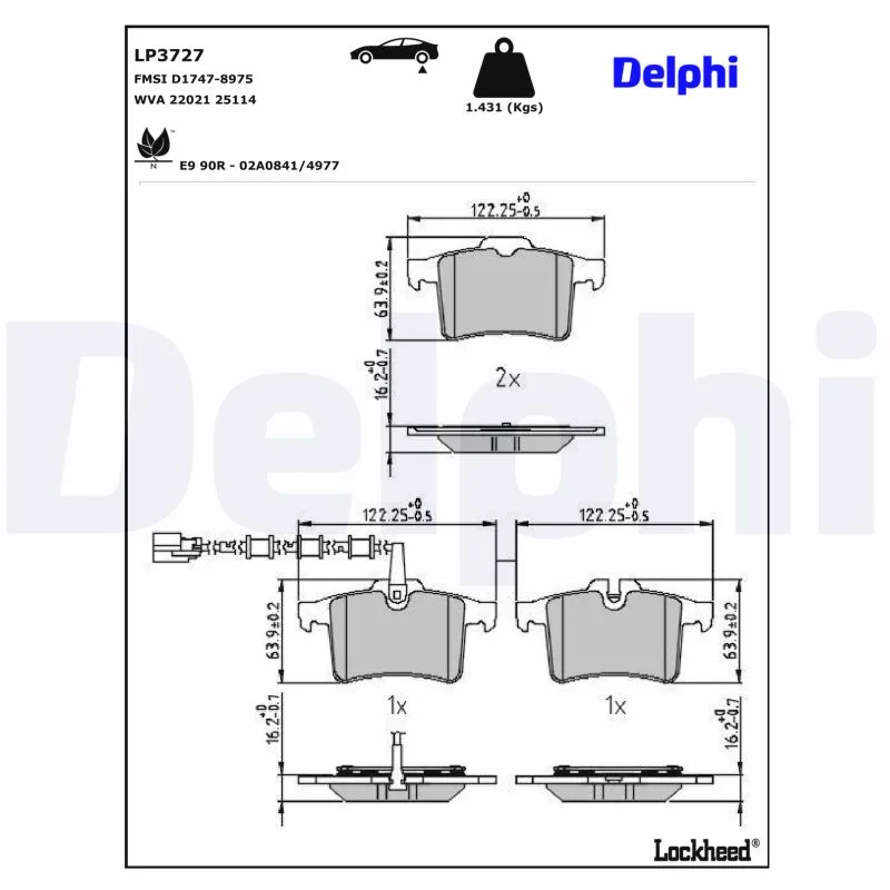 DELPHI jeu de plaquettes de frein
