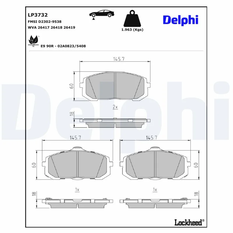 DELPHI jeu de plaquettes de frein