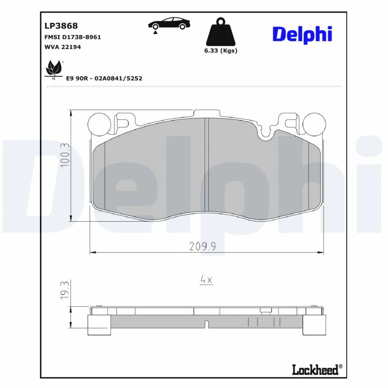 DELPHI jeu de plaquettes de frein
