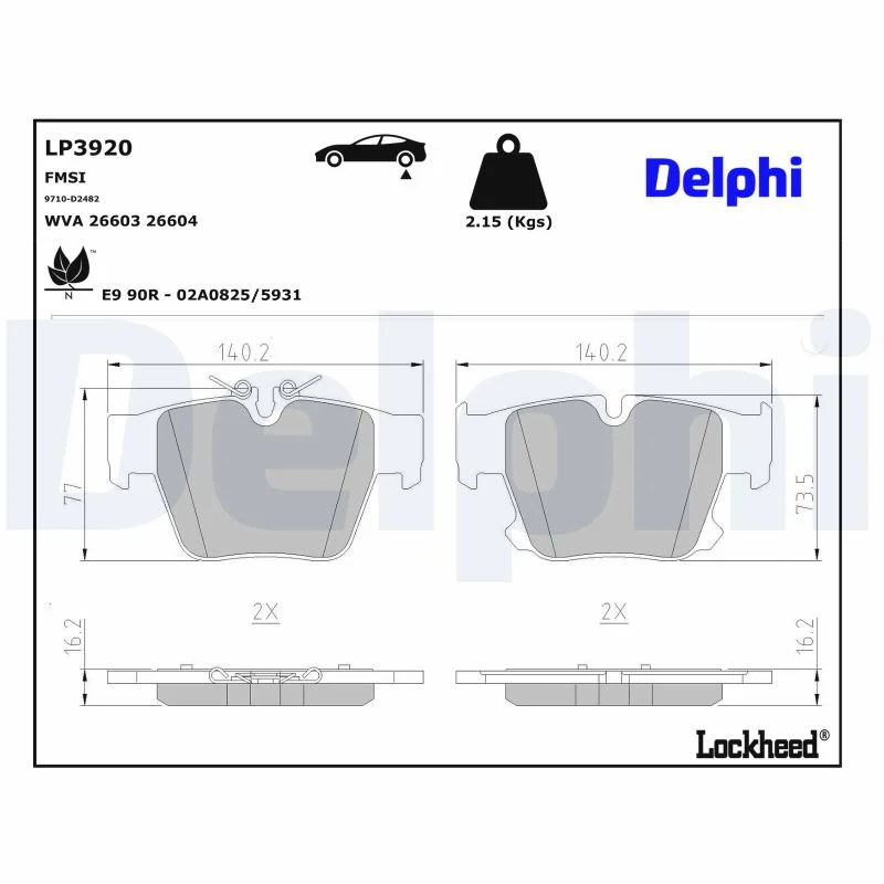 DELPHI jeu de plaquettes de frein