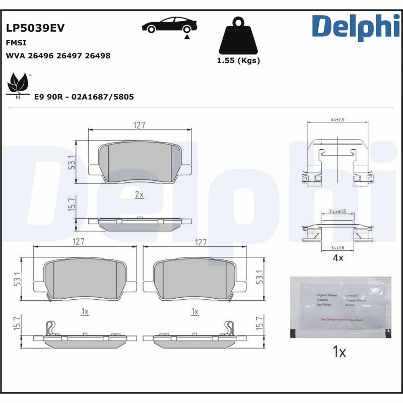 DELPHI jeu de plaquettes de frein ve