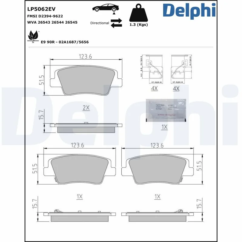 DELPHI jeu de plaquettes de frein ve