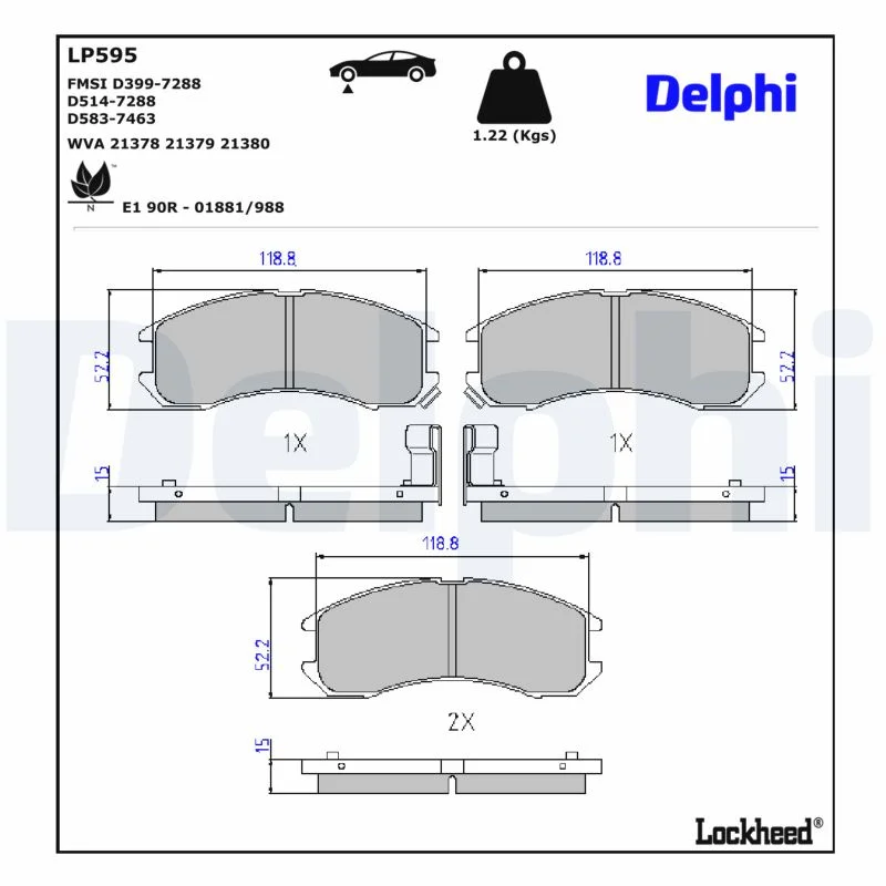 DELPHI jeu de plaquettes de frein