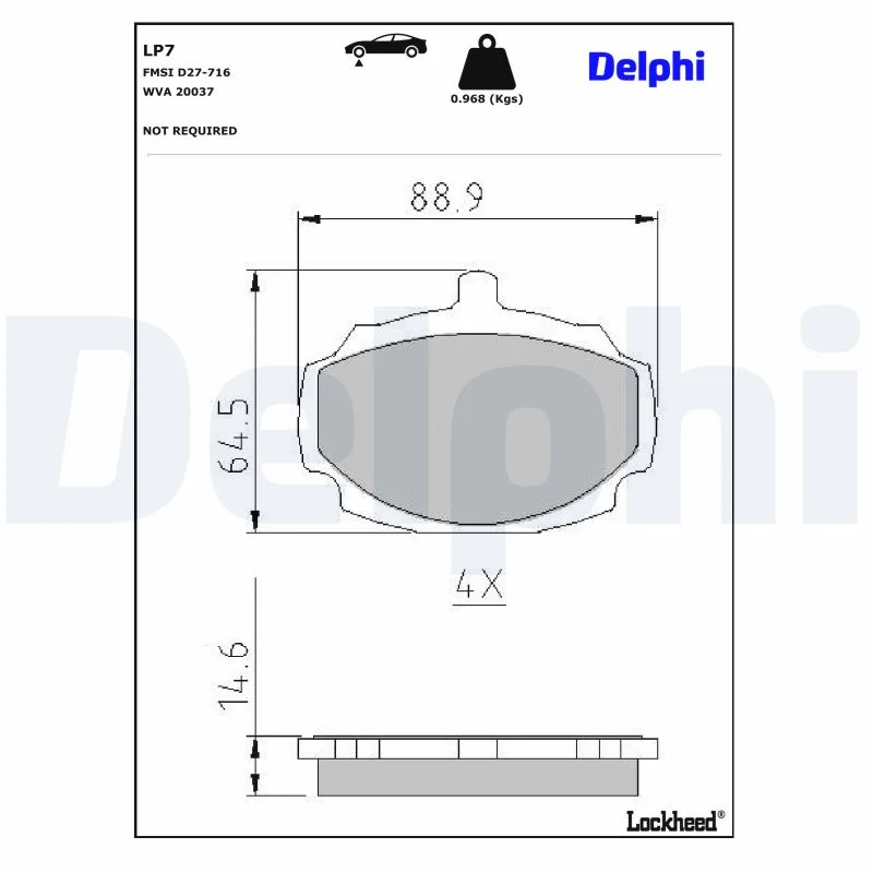 DELPHI jeu de plaquettes de frein