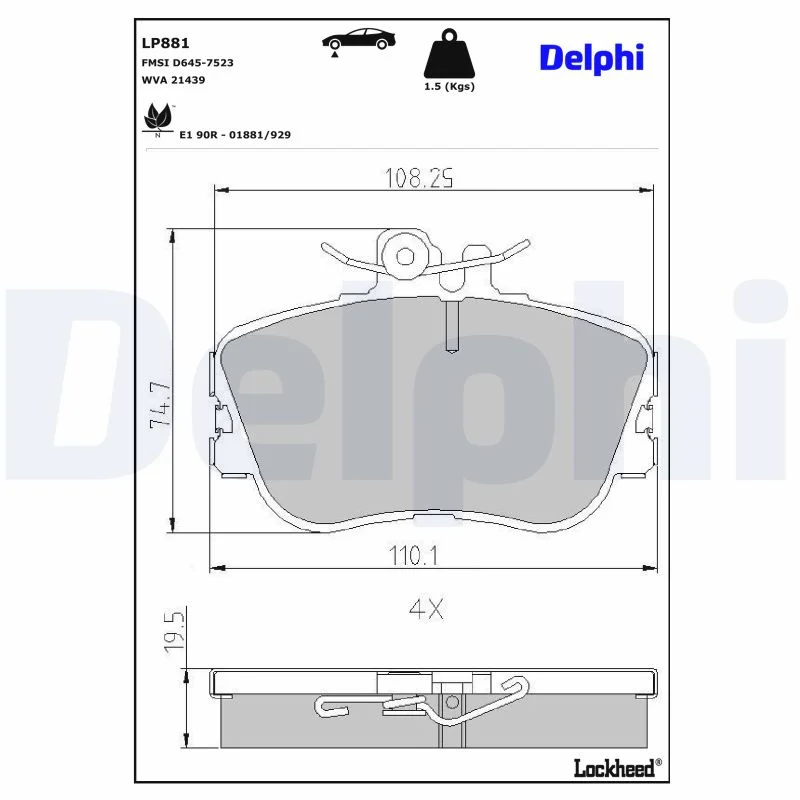 DELPHI jeu de plaquettes de frein